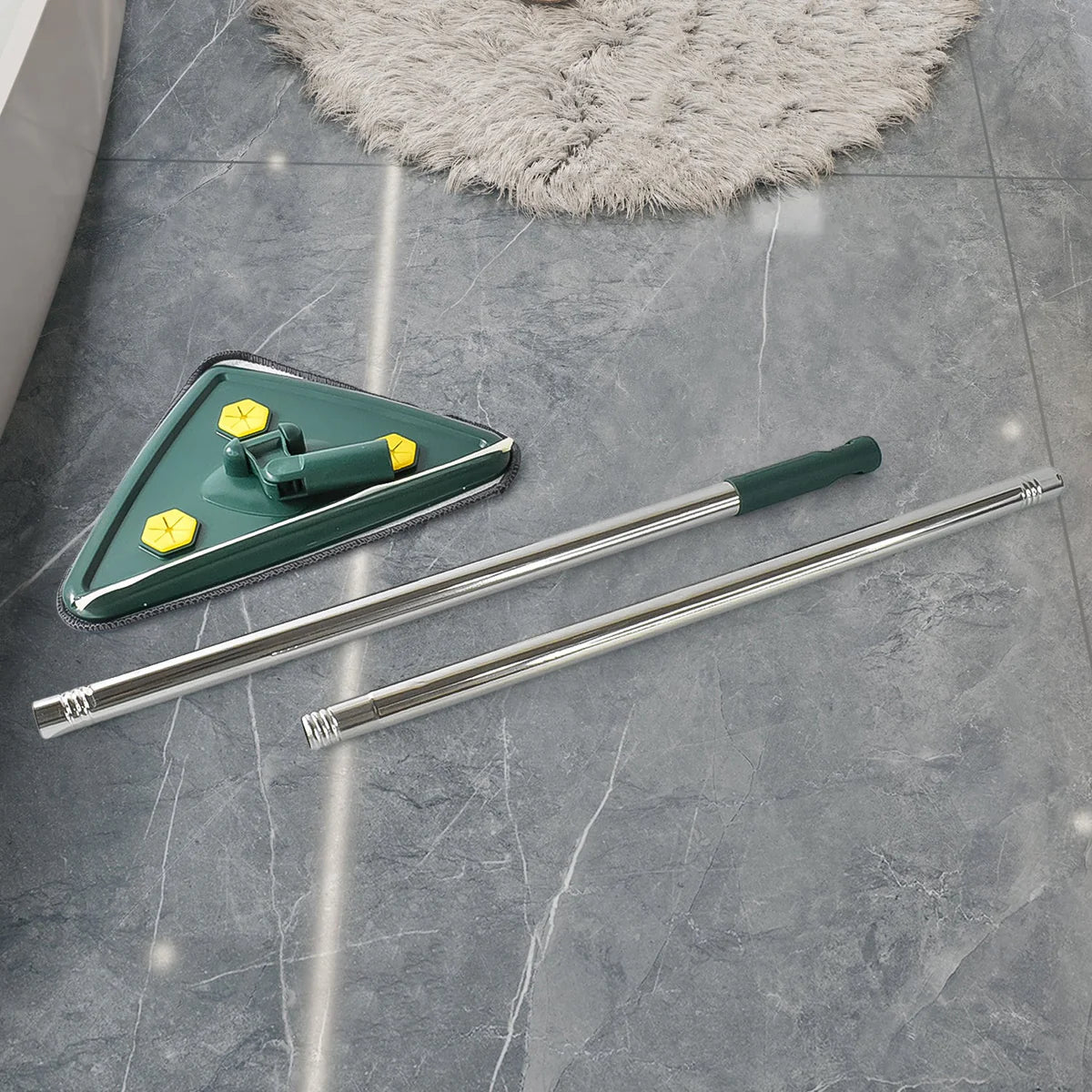 2-in-1 Extendable Triangle Mop – Retractable, 360° Rotating, Telescopic & Reusable Mop Heads (1 Pc)