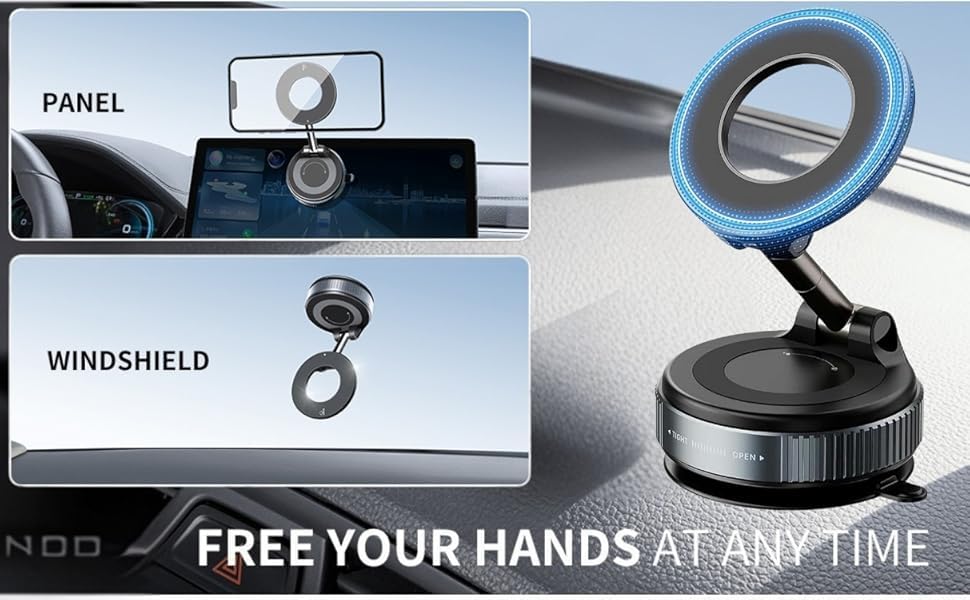 360° Vaccum Magnetic Phones Holder, Magnetic Car Phone Mount, Hands-Free Suction Cup Phones Holder for Car/Gym/Mirror/Shower, Car Mount Compatible All