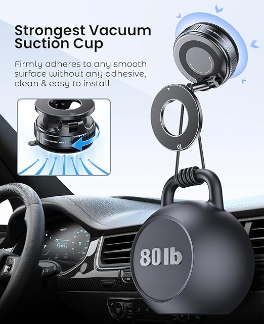 360° Vaccum Magnetic Phones Holder, Magnetic Car Phone Mount, Hands-Free Suction Cup Phones Holder for Car/Gym/Mirror/Shower, Car Mount Compatible All